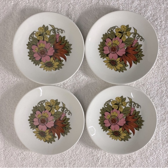 Vintage Ridgway Ironstone Kyoto Flower Pattern Side Snack Plates x4 - Picture 1 of 11